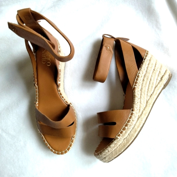 NWT Franco Sarto Callia Genuine Leather Espadrille Wedges in Caramel - Picture 5 of 5